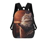 sinyumoney Fat Cat Steals Tasty Pizza 3D Printed Children's School Backpack for Kids High Capacity Travel Rucksacks Book Bags Kids School Bag Back Pack 17inch