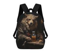 sinyumoney Fat Wolf in Bar 3D Printed Children's School Backpack for Kids High Capacity Travel Rucksacks Book Bags Kids School Bag Back Pack 17inch