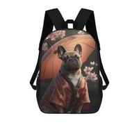 sinyumoney Fawn French Bulldog Kimono Backpacks Kids Student Schoolbag 3D Printed Backpacks Elementary And Middle School Students Backpacks for Boys Girls 17inch