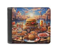 sinyumoney Feast on Fantasy A Whimsical Meal Spread 3D Print PU Leather Wallet Multiple Slots Banknote Compartments Soft Convenient Wallets Gifts 11.7cm*9.5cm
