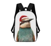 sinyumoney Festive Bee-eater Bird with Santa Hat Children's Backpack, 3D Printed School Backpack, Backpack for Boys Girls, Adjustable School Bag for Primary School 17inch