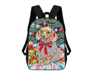 sinyumoney Festive Dachshund Christmas Portrait School Bags Water Resistant School Bag Business Backpack - Perfect for Travel, Work And Daily Use 17inch