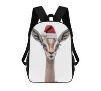 sinyumoney Festive Gerenuk with Santa Hat Children's Backpacks School 3D Printed Bag Bookbag for Kids Travel Rucksacks Boy Girl Book Bags Kids School Bag 17inch