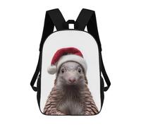 sinyumoney Festive Pangolin with Santa Hat Kids School Backpack School Bag 3D Printed School Bag for Boys Elementary And Middle School Students 17inch