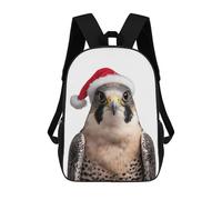 sinyumoney Festive Peregrine Falcon with Santa Hat Children's Backpacks School 3D Printed Bag Bookbag for Kids Travel Rucksacks Boy Girl Book Bags Kids School Bag 17inch