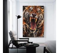 sinyumoney Fierce Tiger Roaring with Water Splashes Canvas Poster Wall Art Prints Canvas Prints Wall for Kitchen Hallway Shelf Decor 16x24inch(40x60cm)