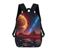 sinyumoney Fiery Planet Landscape with Nebula 3D Printed 17 Inch School Backpack Casual Children's Backpacks 3D Printed for Boys Elementary And Middle