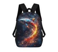 sinyumoney Fiery Shark in Dark Space 3D Printed Children's School Backpack for Kids Travel Rucksacks Book Bags Kids School Bag 17inch