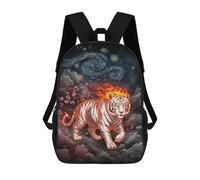 sinyumoney Fiery Tiger Under Starry Night School Bag Backpack Teen Schoolbag 3D Printing Adjustable Schoolbag Fashion Pocket Bag for Kids Boys Girls Students And Teenagers Fans 17inch