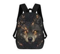 sinyumoney Fiery Wolf Portrait Children's Backpack, 17 Inch 3D Printed School Backpack, Backpack Cartoon Adjustable School Bag for Primary School