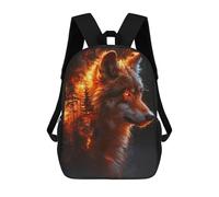 sinyumoney Fiery Wolf Portrait in Forest Backpack 3D Printed Children's School Backpack for Kids High Capacity Travel Rucksacks Book Bags Kids School Bag Back Pack 17inch