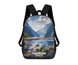 sinyumoney Fiordland National Park, New Zealand Kids School Backpack School Bag 3D Printed School Bag for Boys Elementary And Middle School Students 17inch