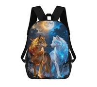 sinyumoney Fire And Ice Wolves Backpack School Lightweight Airport College Students Back Pack for Campus Outdoor Travel Sports 17inch