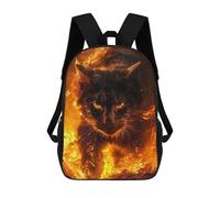 sinyumoney Fire Black Cat Kids School Backpack 3D Printed Backpacks Fashion School Bag Rucksacks for Boys Elementary And Middle School Students 17inch