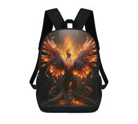 sinyumoney Fire Phoenix 3D Printed 17 Inch School Backpack Children's Backpacks 3D Printed Cool Knapsack for Boys Elementary And Middle