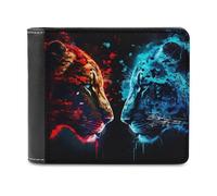 sinyumoney Fire Vs. Ice Tiger Faces 3D Print Clutch Purse Card Slots Coin Slots Note Section Stylish Durable Leather Wallet Youth Guys 11.7cm*9.5cm