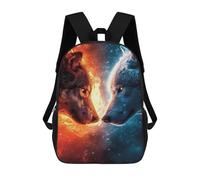 sinyumoney Fire Vs. Ice Wolves Backpack School Daypacks Business Backpack Water Resistant Bookbag for Boys/Girls/Teenagers 17inch