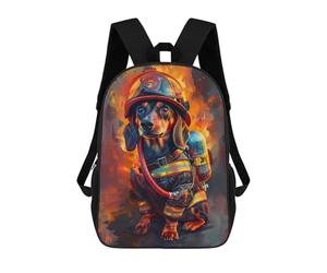 sinyumoney Firefighter Dachshund Backpack School Bag Daypacks Business Backpack Water Resistant Bookbag for Men/Women 17inch
