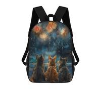 sinyumoney Firework Cats Starry Night Backpacks Kids Student Schoolbag 3D Printed Backpacks Elementary And Middle School Students Backpacks for Boys Girls 17inch