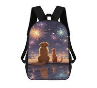sinyumoney Fireworks Night Dog & Cat Friendship Rucksack Water Resistant Computer Rucksack for Camping Outdoor Adventures And Daily Travel 17inch