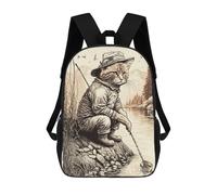 sinyumoney Fisherman Cat in A Lake Rucksack Water Resistant School Bag Business Backpack for Men, Women & Teenage Boys 17inch