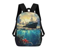 sinyumoney Fishing Boat And Octopus School Backpack Daypacks Business Backpack Water Resistant Bookbag - Perfect for Travel, Work And Daily Use 17inch