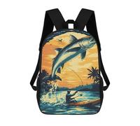 sinyumoney Fishing Sunset Landscape Backpacks Kids 17inch School Backpack School Bag 3D Printed School Bag for Boys Elementary And Middle School Students