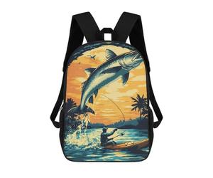 sinyumoney Fishing Sunset Landscape Backpacks Kids 17inch School Backpack School Bag 3D Printed School Bag for Boys Elementary And Middle School Students