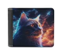 sinyumoney Flame and Frost Cat Portrait 3D Print PU Leather Men's Wallet Multiple Slots Leather RFID Stylish Durable Wallets Craftsmanship Gifts 11.7cm*9.5cm