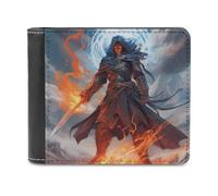 sinyumoney Flame and Frost Warrior 3D Print PU Leather Wallet Multiple Slots Banknote Compartments Stylish Durable Men's Wallets Gifts 11.7cm*9.5cm