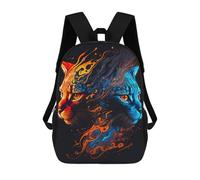 sinyumoney Flame And Ice Feline Fusion 3D Printed Children's School Backpack for Kids High Capacity Travel Rucksacks Book Bags Kids School Bag Back Pack 17inch