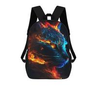 sinyumoney Flame And Ice Feline Portrait School Backpack Large Water Resistant Laptop Backpack for Men, Women & Teenage Boys 17inch