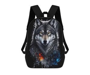 sinyumoney Flame And Ice Wolf Artwork Backpack School Water Resistant Computer Rucksack for Men/Women 17inch