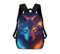 sinyumoney Flame And Ice Wolf Portrait Kids Backpack,School Backpack Kids School Bag 3D Printed Cartoon Large Capacity Backpack for Kids Boys And Girls 17inch