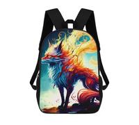 sinyumoney Flame Fox Fantasy Art -1 3D Printed Children's School Backpack for Kids High Capacity Travel Rucksacks Book Bags Kids School Bag Back Pack 17inch
