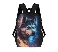 sinyumoney Flame & Ice Wolf Art Print Children's 17 Inch School Backpack 3D Printed Casual Daypacks for Kids Travel Rucksacks Book Bags Kids School Bag