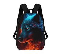 sinyumoney Flame Wolf Artwork -3 3D Printed Kids Backpacks Boys Fashion School Bag Travel Backpacks School Bags for Boys Elementary School Students 17inch