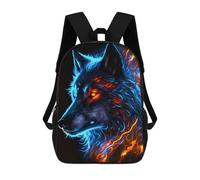 sinyumoney Flame Wolf Artwork Backpack for Boys Teen Students, Girls Rucksack Bags Toddler Elementary Middle School Bookbag 17inch