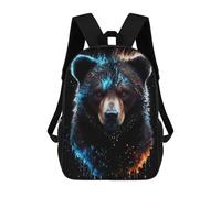 sinyumoney Flaming Bear Portrait Artwork 3D Printed Children's School Backpack for Kids Travel Rucksacks Book Bags Kids School Bag 17inch