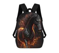sinyumoney Flaming Black Stallion Children's Backpack, 3D Printed School Backpack, Backpack for Boys Girls, Adjustable School Bag for Primary School 17inch