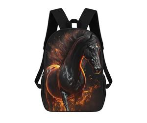 sinyumoney Flaming Black Stallion Children's Backpack, 3D Printed School Backpack, Backpack for Boys Girls, Adjustable School Bag for Primary School 17inch