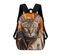 sinyumoney Flaming Feline Fashionista Children's Backpack, 3D Printed School Backpack, Backpack for Boys Girls, Adjustable School Bag for Primary School 17inch