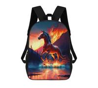 sinyumoney Flaming Horse Reflections Backpacks Kids School Backpack School Bag 3D Printed School Bag for Boys Elementary And Middle School Students 17inch