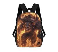 sinyumoney Flaming Minotaur Charge Backpacks Kids School Backpack School Bag 3D Printed Fashion School Bags for Boys Elementary And Middle School Students 17inch