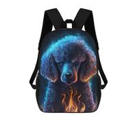 sinyumoney Flaming Poodle Art Print-1 Children's Backpack, 17 Inch 3D Printed School Backpack, Backpack Cartoon Adjustable School Bag for Primary School