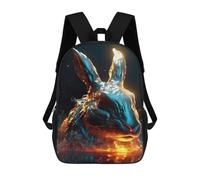 sinyumoney Flaming Rabbit Head Sculpture Children's School Backpack 3D Printed for Kids Travel Rucksacks Book Bags for Boys Elementary School Students 17inch