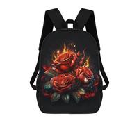 sinyumoney Flaming Roses Art Print Rucksacks 3D Printed Children Backpacks Fashion Casual Daypack Cute Travel Bags Outdoor Casual Daypack for Boy And Girl 17inch