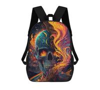 sinyumoney Flaming Skull Artwork -2 Kids School Backpack 3D Printed Fashion School Bag Casual School Bag for Boys Elementary And Middle School Students 17inch