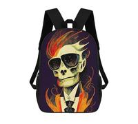 sinyumoney Flaming Skull in Suit 3D Printed Children's School Backpack for Kids High Capacity Travel Rucksacks Book Bags Kids School Bag Back Pack 17inch