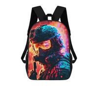 sinyumoney Flaming Soldier Artwork Children's Backpacks School Backpack 3D Printed Backpack for Kids Travel Rucksacks Book Bags Kids School Bag 17inch